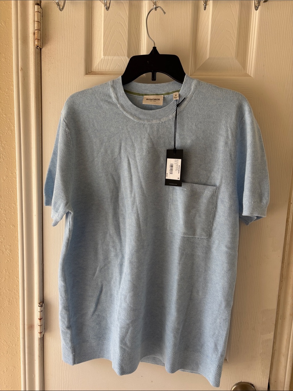 Bonobos Light Blue Crewneck Sweater with Green Neck Trim. NWT